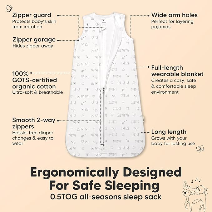 2-Pack Baby Sleep Sacks, Zipper Wearable Blanket - 0.5TOG Organic Cotton,Lightweight,Soft Cozy Toddler Sleeping Sack 12-24 months,Easy to Wear Large Newborn Transition Swaddles Sleepsacks (BumbleBear)