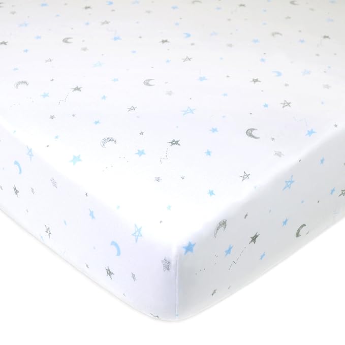 American Baby Company 2 Pack 100% Natural Cotton Fitted Crib Sheets 52" x 28" - Soft, Breathable, Hypoallergenic & Gentle Toddler Bed Sheets, Blue Stars and Blue, Neutral for Boys & Girls