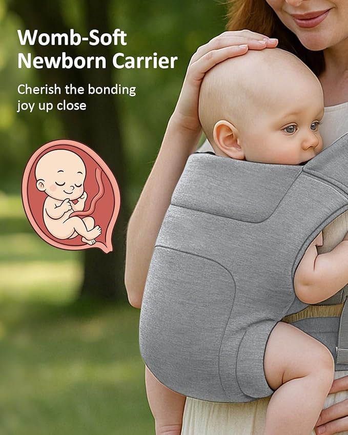HEYVALUE Baby Carrier Newborn to Toddler(7-35lbs), Ergonomic Cross-Back Wraps with Adjustable Straps, Newborn Carrier with Effortless Put-On, Head Support for Hands-Free Comfort, Gray Leopard