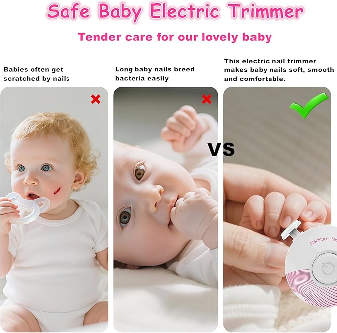 Electric Baby Nail Trimmer, Baby Nail File, Safe Baby Nail Clippers, 6 Grinding Heads Queit Baby Nail Polish Grooming Kit for Newborn Infant Toddler Adult Battery Operated (Not Included)