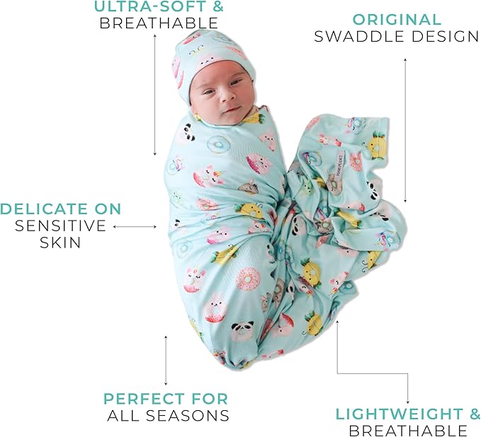 Posh Peanut Swaddle Blanket & Headband Set – Viscose from Bamboo Stretchy Baby Swaddle for Newborn Girls, Receiving Blanket or Nursing Cover