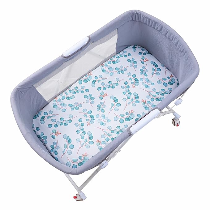 Onacosht Bassinet Sheets Set 3 Pack for Baby Boy and Girl, Stretchy Jersey Knitted Fitted Sheet, Universal for Oval Rectangle and Hourglass Bassinet Mattress, Watercolor Greenery Botanical Leaf