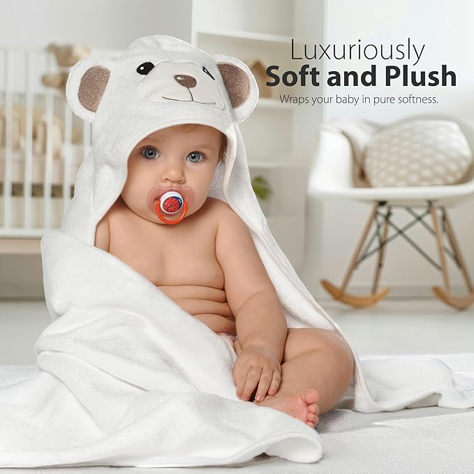MINIBOO Hooded Baby Towels for Newborn & Toddler - Super Soft Baby Bath Towels with Hood, Highly Absorbent Viscose Made from Bamboo Hooded Towel for Boys, Girls, Newborn Essentials