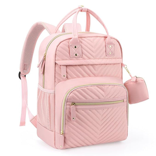 Tuwubi Diaper Bag Backpack, Baby Essentials Travel Tote Bag, Multi function Waterproof Backpacks, Travel Essentials with Stroller Straps & Pacifier Case - Light Pink