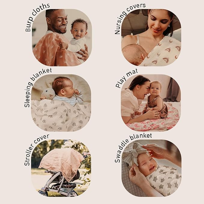 GLLQUEN BABY Muslin Swaddle Blankets 4-Pack Breathable Receiving Blankets (35" x 40") Soft Baby Blankets for Girls and Boys Newborn Essentials Muslin Burp Cloths Swaddle Wrap Baby Gift (Flower)