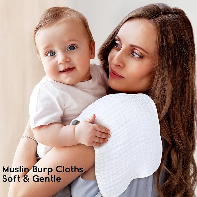 Unnivoll Muslin Burp Cloths for Baby 100% Cotton Burping Cloths for Boys Girls Large 20''X10'' Extra Soft and Absorbent 12 Pack - White