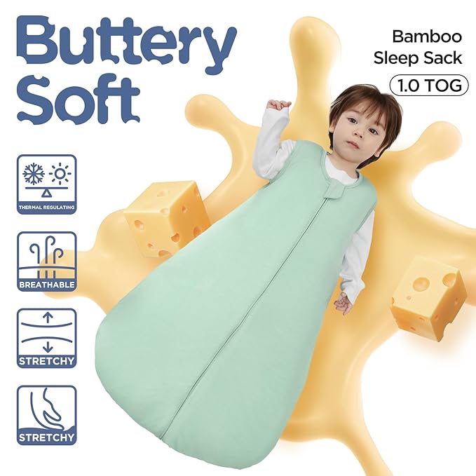 Duomiaomiao 2 Pack Buttery Soft Rayon Made from Bamboo Baby Sleep Sack 0-6 Months 1.0 TOG, Premium Baby Sleeping Bag 2-Way Zipper for Babies
