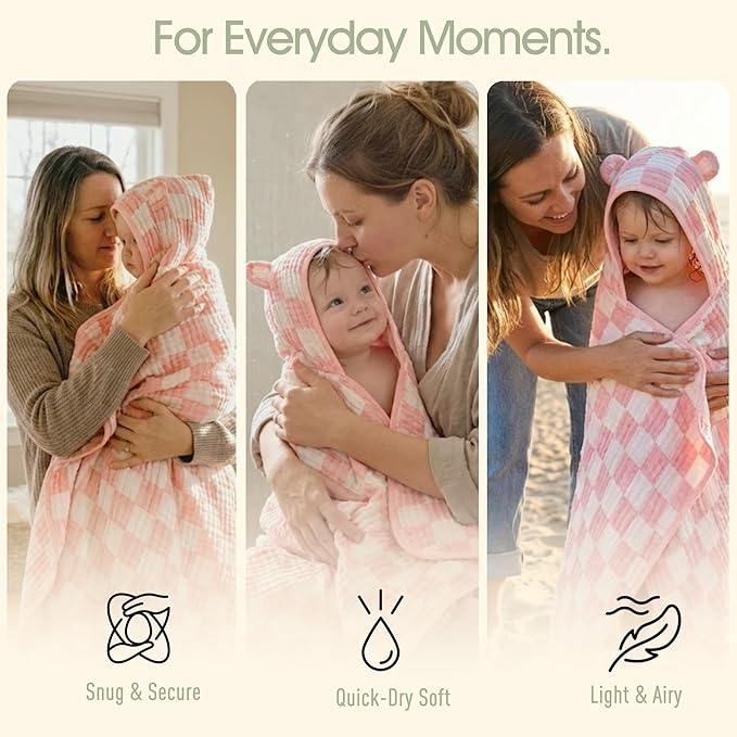Ultra-Soft Muslin Toddler Hooded Towel - 55 x 28 Inches, Ideal for Bath & Beach, Suitable for Both Boys & Girls from Newborns to Toddlers