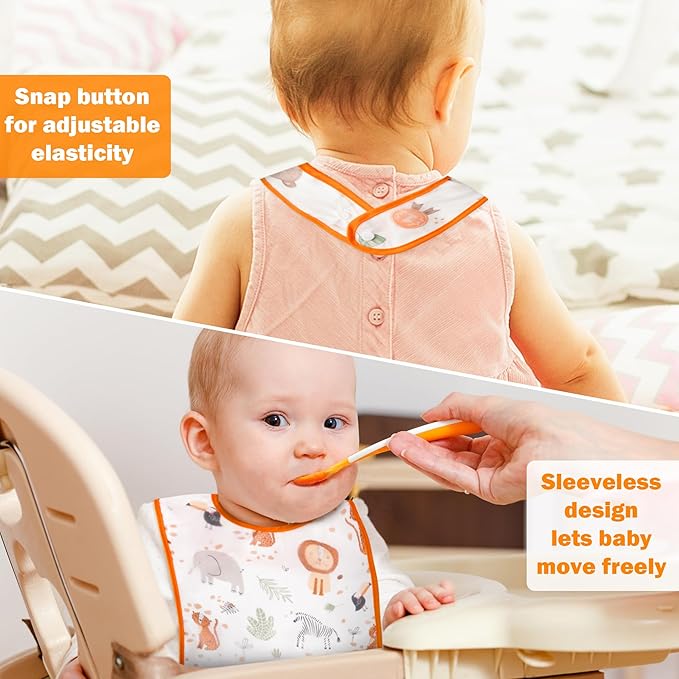 R HORSE 5Pcs Baby Bibs Set Toddler Bibs with Crumb Catcher Pocket & Snap Button Waterproof Baby Feeding Bibs for 6-24 Months
