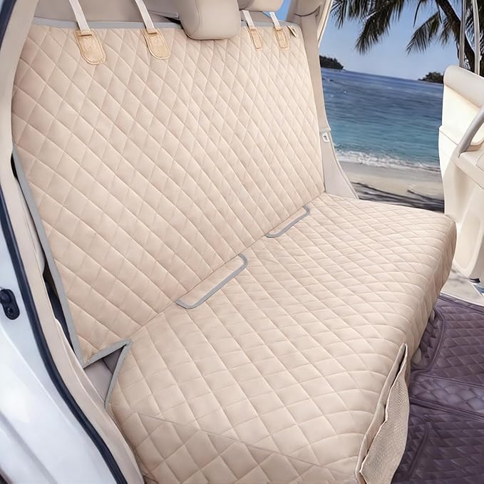 Dog Car Seat Cover for Back Seat Waterproof Backseat Protector, Nonslip Rear Seat Cover for Kids,Universal Size Fits Cars Trucks SUVs (Beige)
