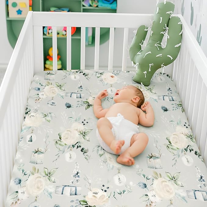 GRSSDER Ultra Soft Jersey Knit Fitted Crib Sheets Set 2 Pack, Breathable Stretchy Material with Deep Pocket, Universal Fit All Standard Crib Mattress Pads Safe and Snug for Boys and Girls