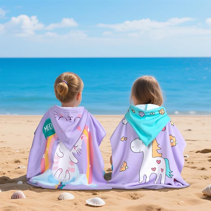 Hooded Kids Beach Towels - Toddler Bath Towel Girls Boys Swim Cover-ups for Ages 1 to 6 Kids Pool Towels Quick Dry Lightweight Soft Microfiber Poncho Towel 24x23(Flower Unicorn New)