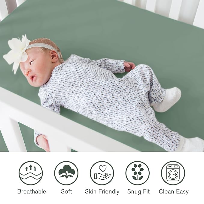 Little Grape Land Crib Sheets for Boys and Girls, 2pk Baby Crib Fitted Sheet for Standard Size Crib and Toddler Mattress, Super Soft Baby Sheet (Leaves & Green)