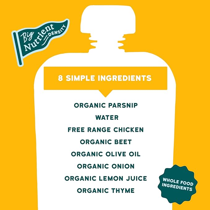 Serenity Kids 6+ Months Baby Food Pouch - Chicken & Thyme - 5g Protein Baby Meat Pouch - Organic Parsnip & Beet Puree - Savory Toddler Snacks - 3.5 Oz, 6 Pack