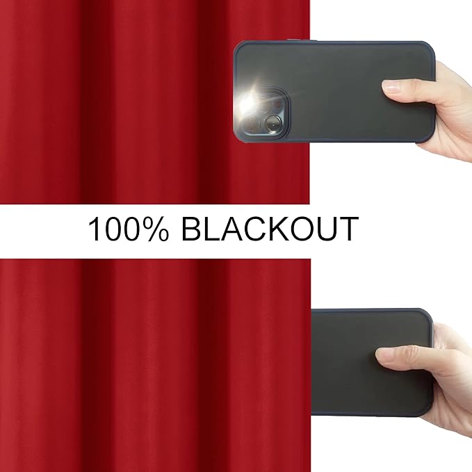 LEMOMO Red Curtains 40 x 63 Inch Length 100% Blackout Curtains 2 Panels with Black Liner/Double Layer Full Room Darkening Curtains for Living Room