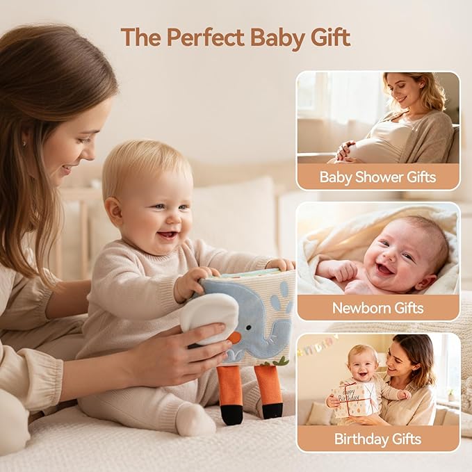 Soft Baby Book Sensory Books for Babies Newborn Infant Toys with Touch and Feel, Crinkle Pages, Mirror, Textures Early Learning Toy Gift for Tummy Time & Sensory Development