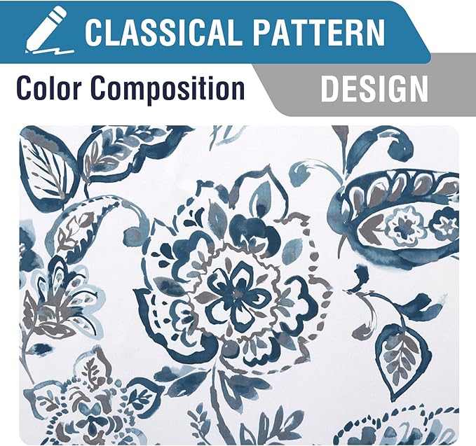 H.VERSAILTEX 100% Blackout Curtains for Bedroom Paisley Floral Printed Curtains 96 Inches Long Grommet Curtains & Drapes Thermal Curtains Window Treatments with Black Liner 2 Panels, Stone Blue