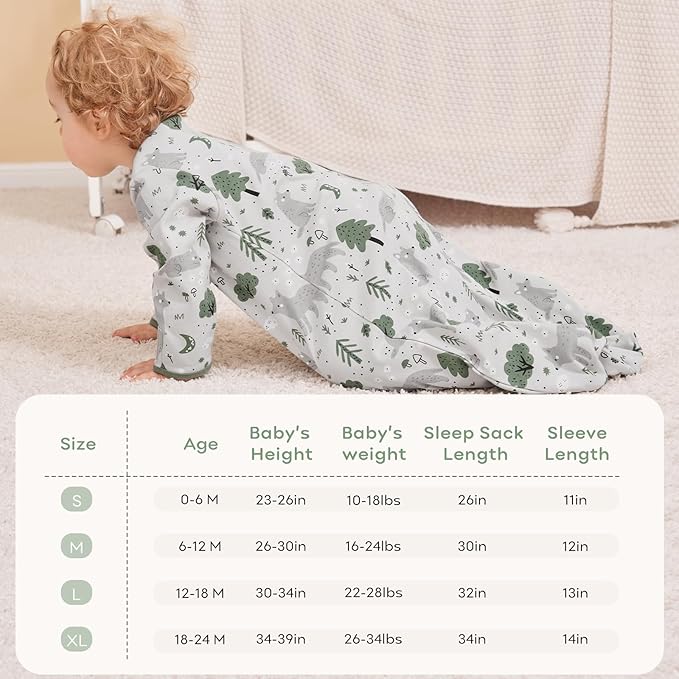 Yoofoss Baby Sleep Sack 6-12 Months Long Sleeve Wearable Blanket Baby 100% Cotton 2-Way Zipper 0.5 Tog Infants Sleeping Sack, Lightweight(Medium)