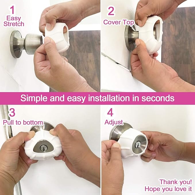 Enjoy Cover - Door Knob Cover Grips Non Slip Arthritis & Senior Living Aids Grippy Easy Open Decorative. Simple Functional Effective Solution- 4 Pack (White, Cove)