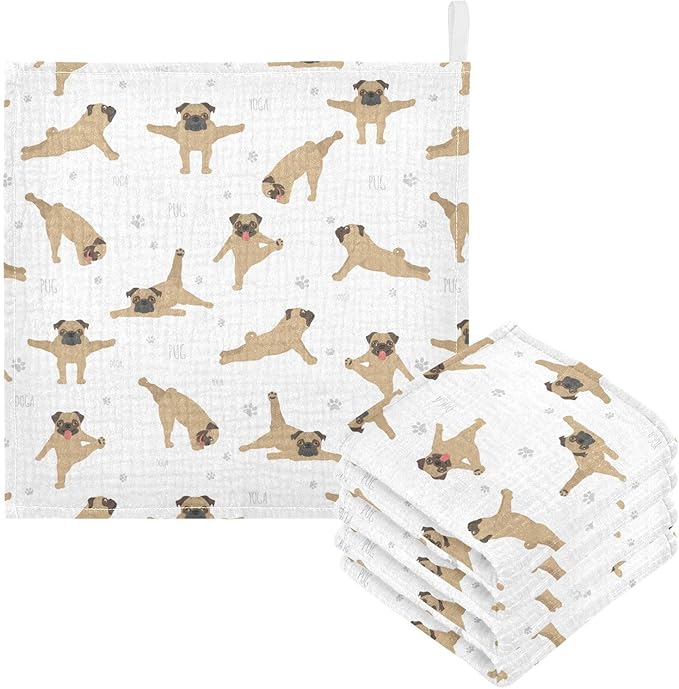 vvfelixl Baby Cotton Washcloths Pug Dog Infants Bath Towel for Unisex Face Towels for Newborn, Natural Baby Wipes Delicate Skin, 11.8 X 11.8 inch, one sizex3