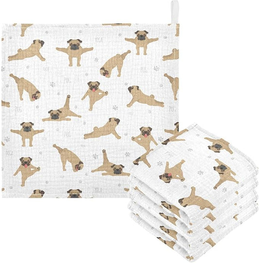 vvfelixl Baby Cotton Washcloths Pug Dog Infants Bath Towel for Unisex Face Towels for Newborn, Natural Baby Wipes Delicate Skin, 11.8 X 11.8 inch, one sizex3
