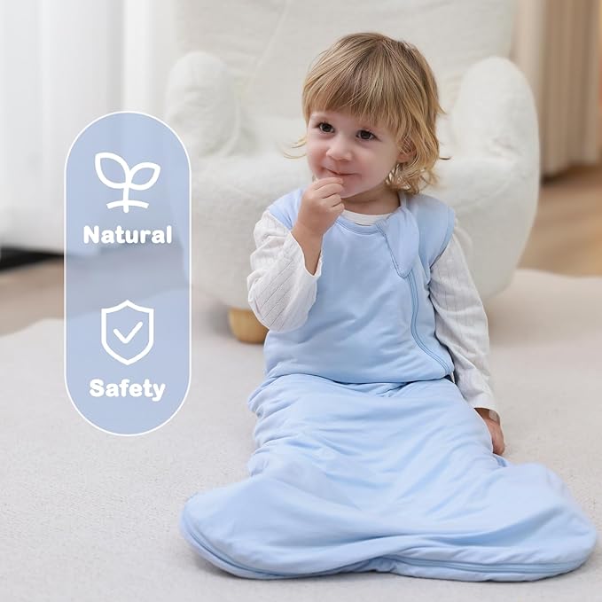Mosebears Unisex Rayon Made from Bamboo Sleep Sack with 2-Way Zipper,2.5 Tog Baby Winter Sleep Sack(Fog Blue,0-6 Months)