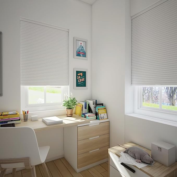 Changshade Cordless Blackout Cellular Shades for Indoor Windows Doors, Black Out Room Darkening HoneyComb Blinds Thermal Insulated 1.5 Inch Cell for Home, Bedroom, Bathroom, Nursey, 30"W×64"H, White