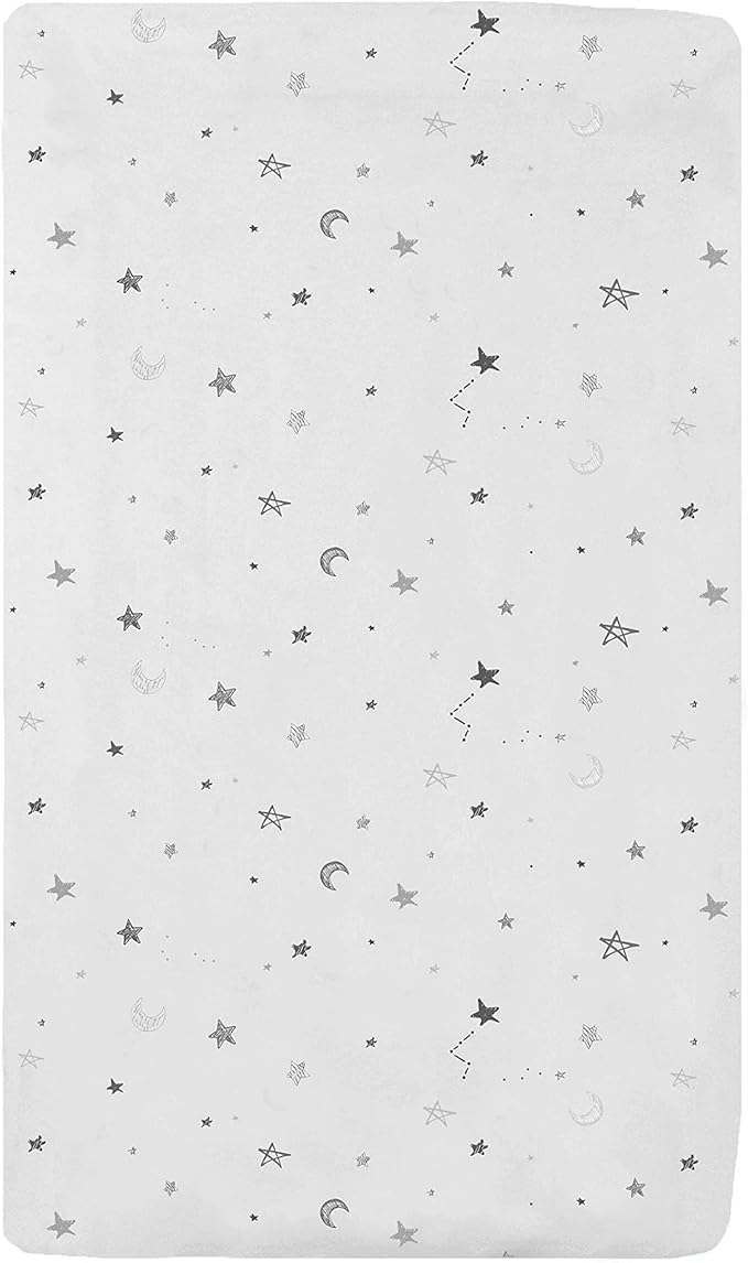 American Baby Company 15" x 33" Fitted Bassinet Sheet, Printed 100% Natural Cotton Jersey Knit, Grey Star and Moon, Soft Breathable, for Boys and Girls