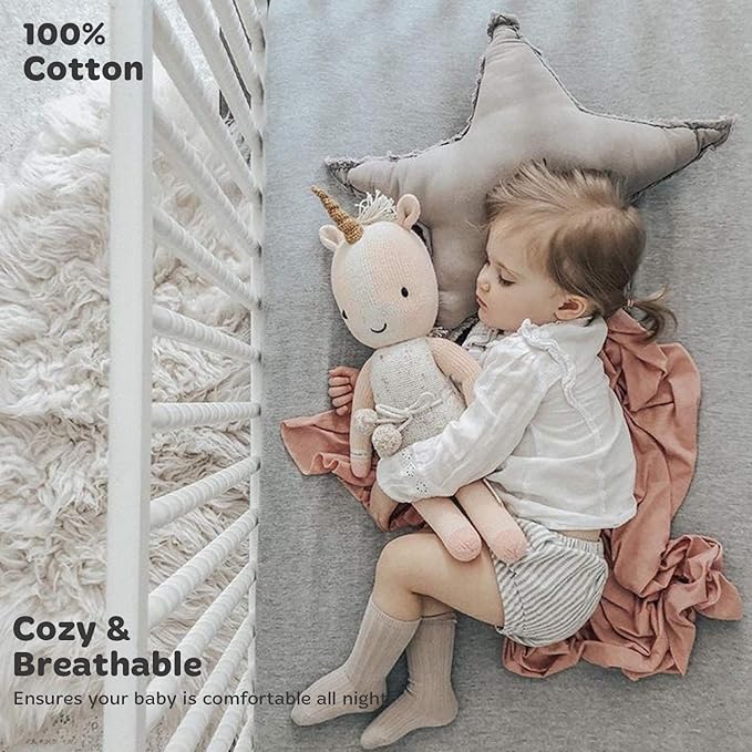 Baby Fitted Crib Mattress Sheets 2 Pack by Cuddly Cubs | Toddler Bed Sheets | Heather Grey Crib Sheets Set for Boy or Girl | 100% Stretchy Jersey Cotton…