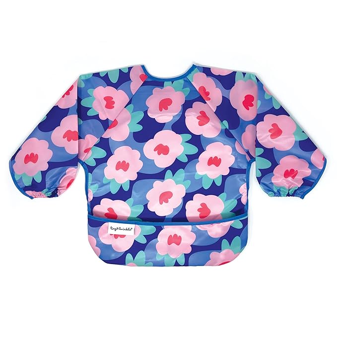 Tiny Twinkle Long Sleeve Bib for Babies & Toddlers | Waterproof Smock Bib for Eating | Machine Washable & Mess-Proof Feeding Essentials | Newborn Shower Gift (Floral Blue, 2-4Y)