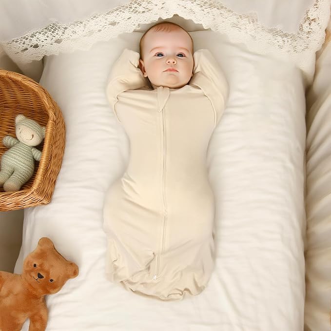 MEXXI Swaddle Baby Sleep Sack with Arms Up, 2 Pack Baby Transitional Swaddle With Double Zipper,0.5 TOG, 8-13 lbs, S