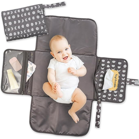 Tiny Twinkle Portable Diaper Changing Pad | Waterproof, Wipeable & Compact Baby Changing Pad for Travel | Smart Wipes Pocket & Organized Storage| Newborn Shower Gift (Luna)