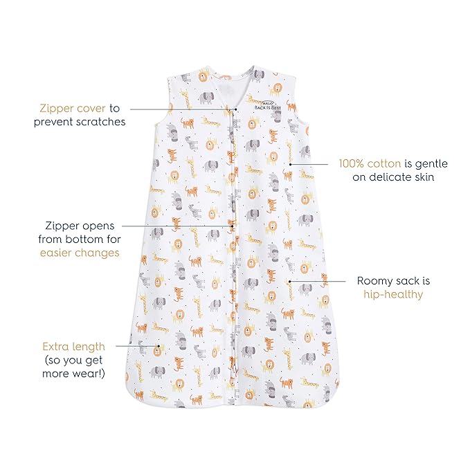 HALO SleepSack, 100% Cotton Wearable Blanket, Swaddle Transition Sleeping Bag, TOG 0.5, Jungle Cotton, Large, 12-18 Months