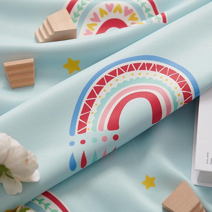 jinchan Nursery Blackout Curtains for Kids Room Rainbow Blue Curtains Cute Girls Bedroom Dorm Playroom Window Treatment Grommet Thermal Insulated Room Darkening 2 Panels 63 Inch Length