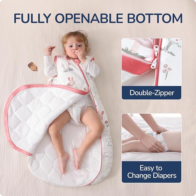 usbettas 1.0 Tog 2.5 Tog Baby Sleep Sack, 100% Cotton Baby Sleeping Bag 3-24M, 2-Way Zipper Baby Wearable Blanket