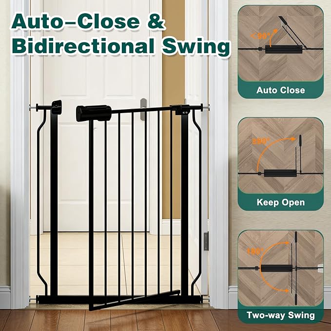 TSAYAWA 62.2"-71.65" Extra Wide Auto Closing Baby Safety Gate for Stairs & Doorways, Pressure Mounted No Drill Pet Gate with Walk-Through Door - Heavy Duty Childproof Gate for Toddlers, Kids, Dogs