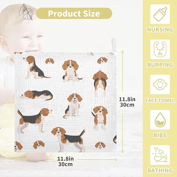 vvfelixl Beagle Puppy Baby Burp Cloths Baby Muslin Washcloths for Boys Girls Cotton Baby Face Towel for Newborn Infants Soft and Absorbent 11.8 X 11.8 in, 5 Pack