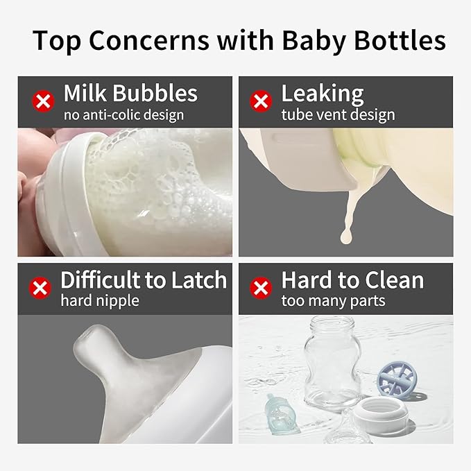 Natural Anti-Colic Baby Bottles That Mimic Breastfeeding Newborn Breast Like Nursing Bottle (0+ Months), 8 Ounce,1 Pack