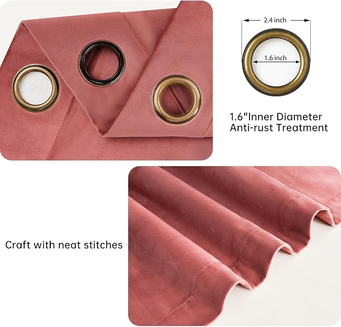 Topfinel Dusty Rose Velvet Blackout Curtains 96 Inches Long,Soft Velvet Drapes Panels Pleated Boho Floor to Ceiling Spring Cute Heavy Crushed Curtains for Living Room Bedroom,2 Panels