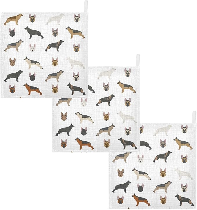 vvfelixl Cute German Shepherd Dog Baby Burp Cloths Baby Muslin Washcloths for Boys Girls Cotton Baby Face Towel for Newborn Infants Soft and Absorbent 11.8 X 11.8 in, 5 Pack