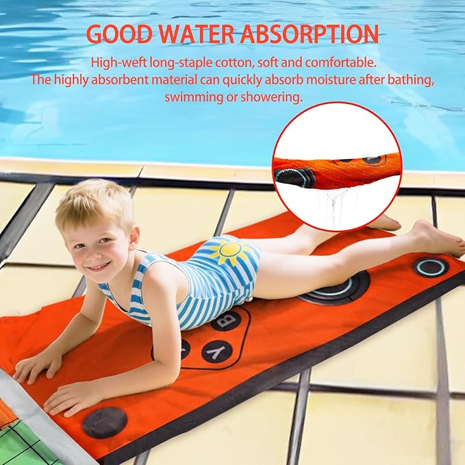 Hooded Towels for Kids- Ultra Soft 100% Cotton Video Game Gamepad Toddler Hood Bath Towels/Pool Terry Towel Beach Poncho Wrap Absorbent Cute Bath & Swim Wrap for Boys & Girls 3-10 Years