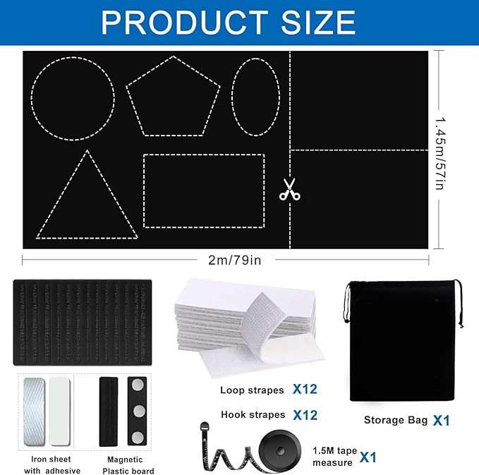 100% Blackout Curtain Window Cover for Bedroom 57x79Inch,No Drill Magnetic Blackout Blinds,DIY Cut Black Out Curtains for Nursery Bedroom,Media Room RV with Hook Loop Tape+Magnet Closure