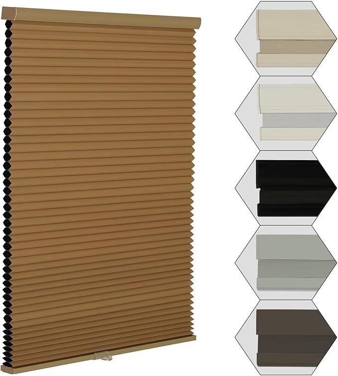MYshade Cordless Blackout Window Blinds & Shades Pull Down Room Darkening Window Shades Light Blocking Honeycomb Cellular Shade for Indoor Windows Easy to Install 35 inch Wide, H72 Light Brown Blinds