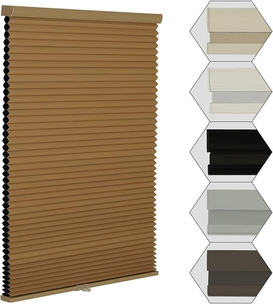 MYshade Cordless Blackout Window Blinds & Shades Pull Down Room Darkening Window Shades Light Blocking Honeycomb Cellular Shade for Indoor Windows Easy to Install 35 inch Wide, H72 Light Brown Blinds