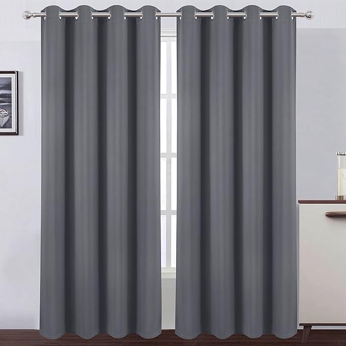 LEMOMO 100% Blackout Curtains 52 x 95 Inch/Grey Curtains 2 Panels with Black Lining Room Darkening Thermal Insulated Bedroom Curtains
