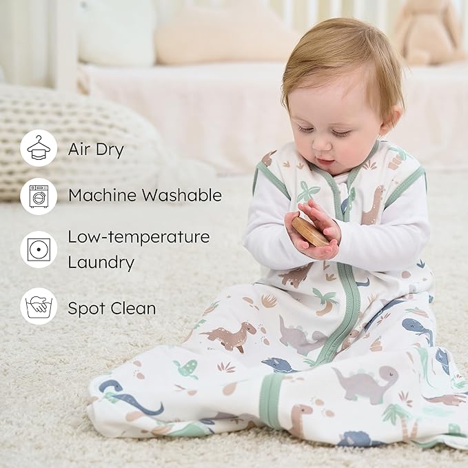 FIEMOL Baby Sleep Sack 12-18 months, 100% Cotton Sleep Sack for Newborn, Wearable Blanket Baby, 0.5 Tog Lightweight Double Zipper Sleeping Bag Dinosaur 1 Pack