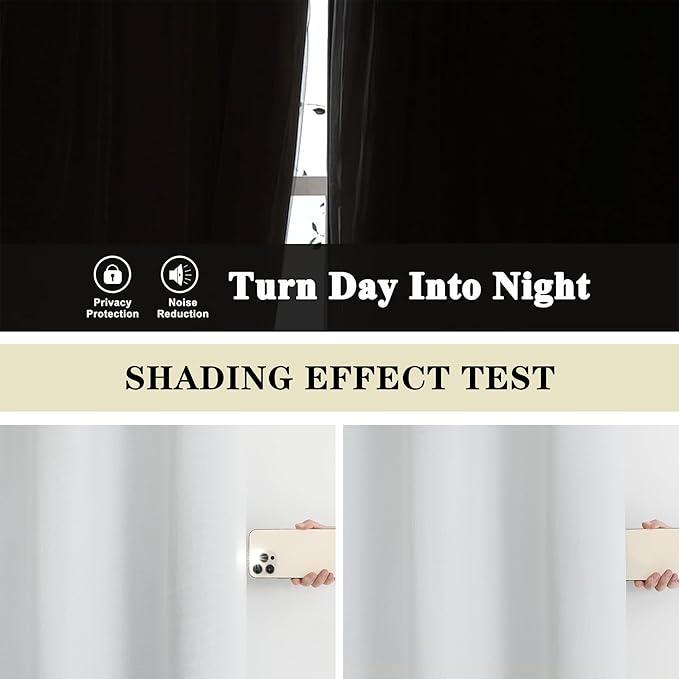 Aiyufeng 2 Panels 100% Blackout Curtain Liners for Behind Curtains, Darkening Thermal Insulated Blackout Liner for 84 Inch Curtains, Each 50" Wx80 L, 2 Liners Per Set with 18 Pieces Rings