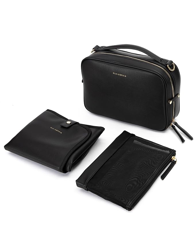 MIA + SOPHIA Crossbody Diaper Bags - Diaper Clutch Includes Leather Portable Changing Pad and Removable Pouch Organizer, Small Diaper Bag Features 6 Compartments - Black