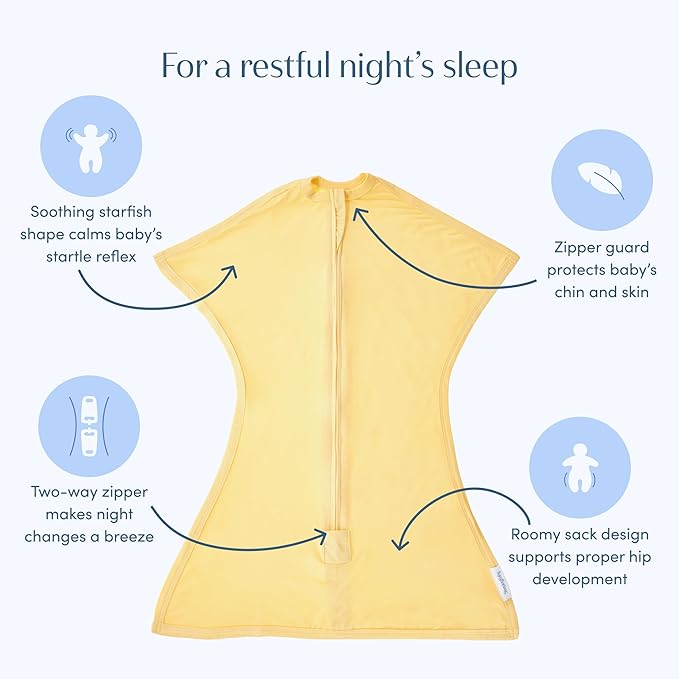 SleepingBaby Bamboo Zipadee-Zip Transition Swaddle – EverSoft Wearable Blanket with Two-Way Zipper for Easy Diaper Changes, X-Small 3-6 months, Sunshine
