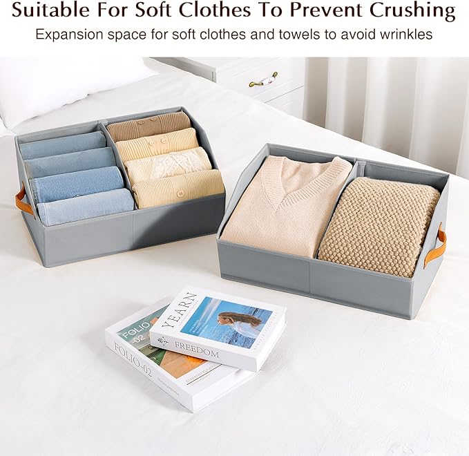 Closet Organizers and Storage Bins - 8 Pack Collapsible Divided Trapezoidal Cube Storage Bins Baskets For Organizing Clothes Blankets,Toys, Books, Towels(Light Grey)